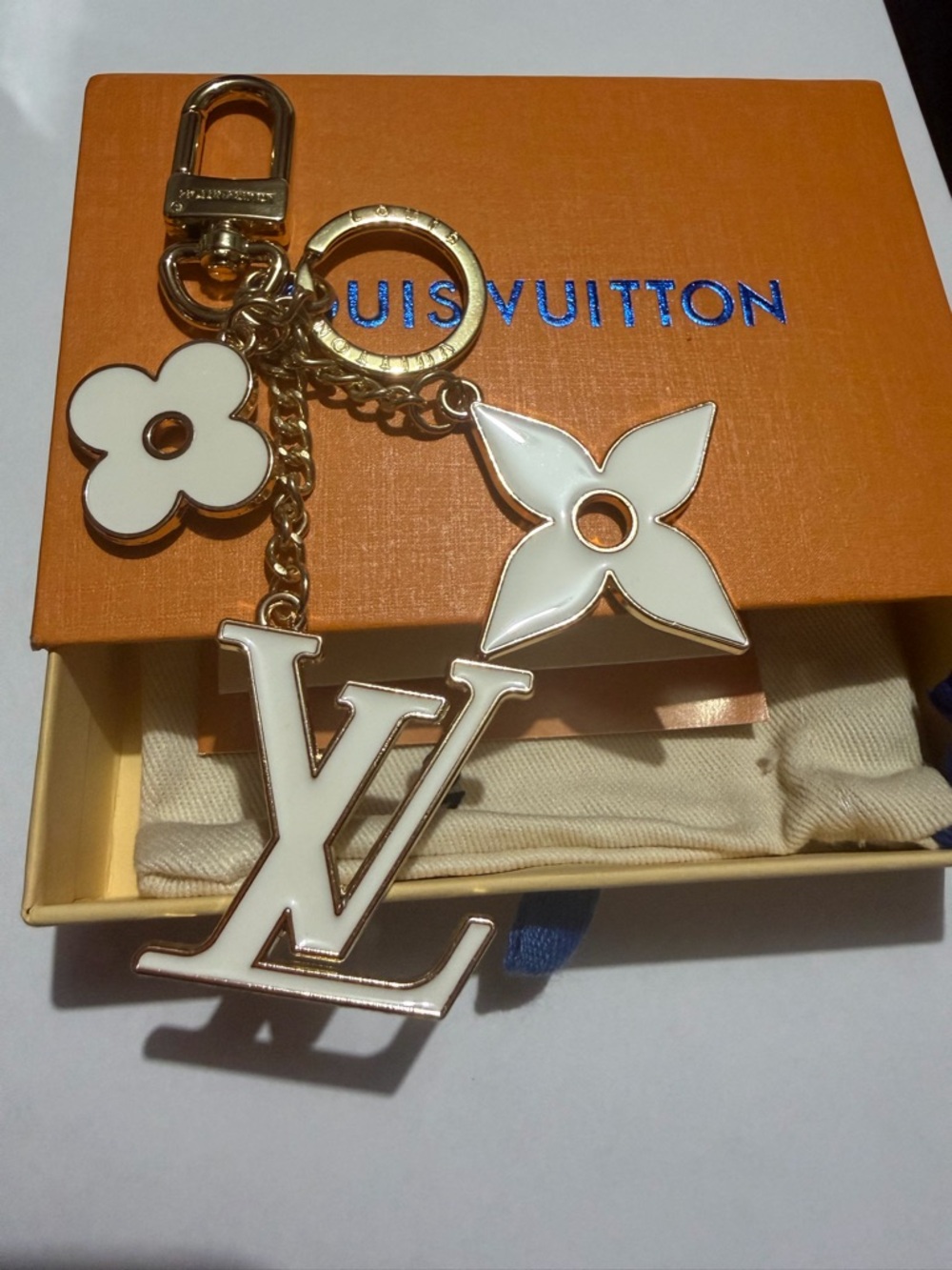 White Monogram Flower Key Charm